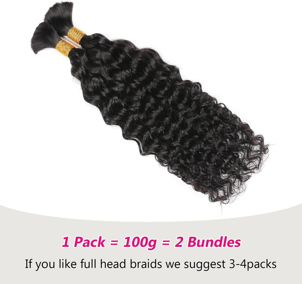 Water Wave Bulk Human Hair for Boho Braids Deep Wave Human Braiding Hair for Micro Braid 100% No Weft Brazilian Virgin Curly Human Hair Extensions for Boho Braids