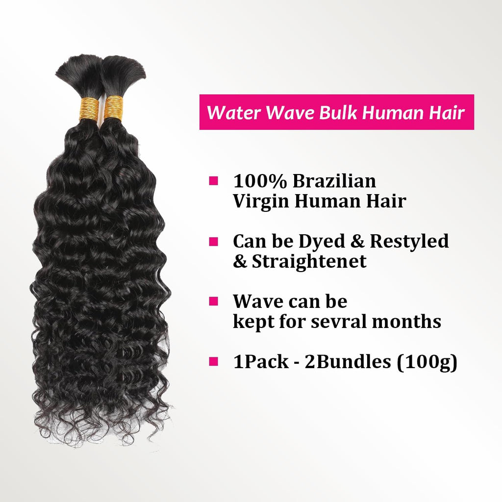 Water Wave Bulk Human Hair for Boho Braids Deep Wave Human Braiding Hair for Micro Braid 100% No Weft Brazilian Virgin Curly Human Hair Extensions for Boho Braids