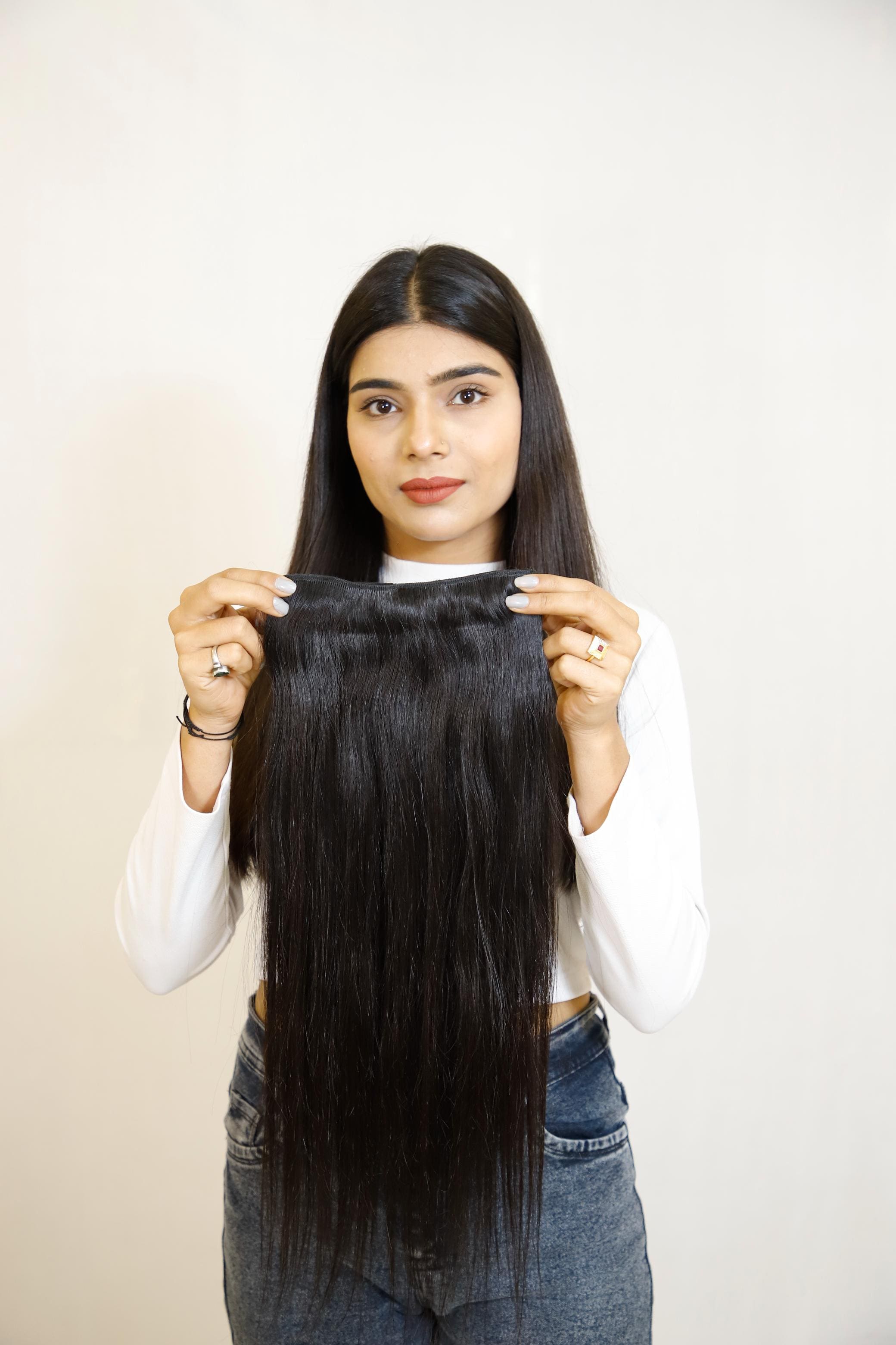 Ear-to-Ear Clip-In Volumizer | Wide Back Coverage 8" Weft | Remy Hair India-0
