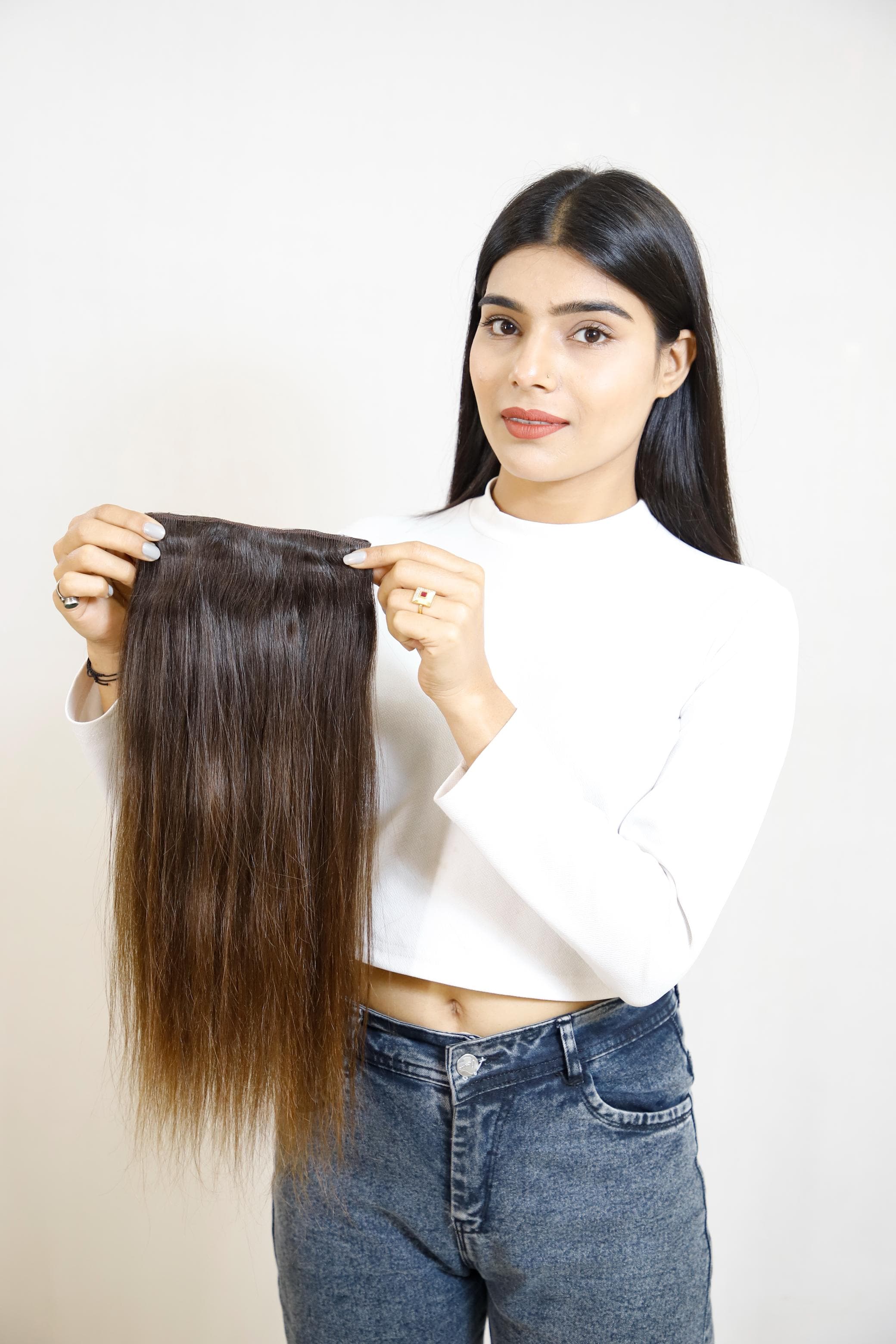 Ear-to-Ear Clip-In Volumizer | Wide Back Coverage 8" Weft | Remy Hair India-3