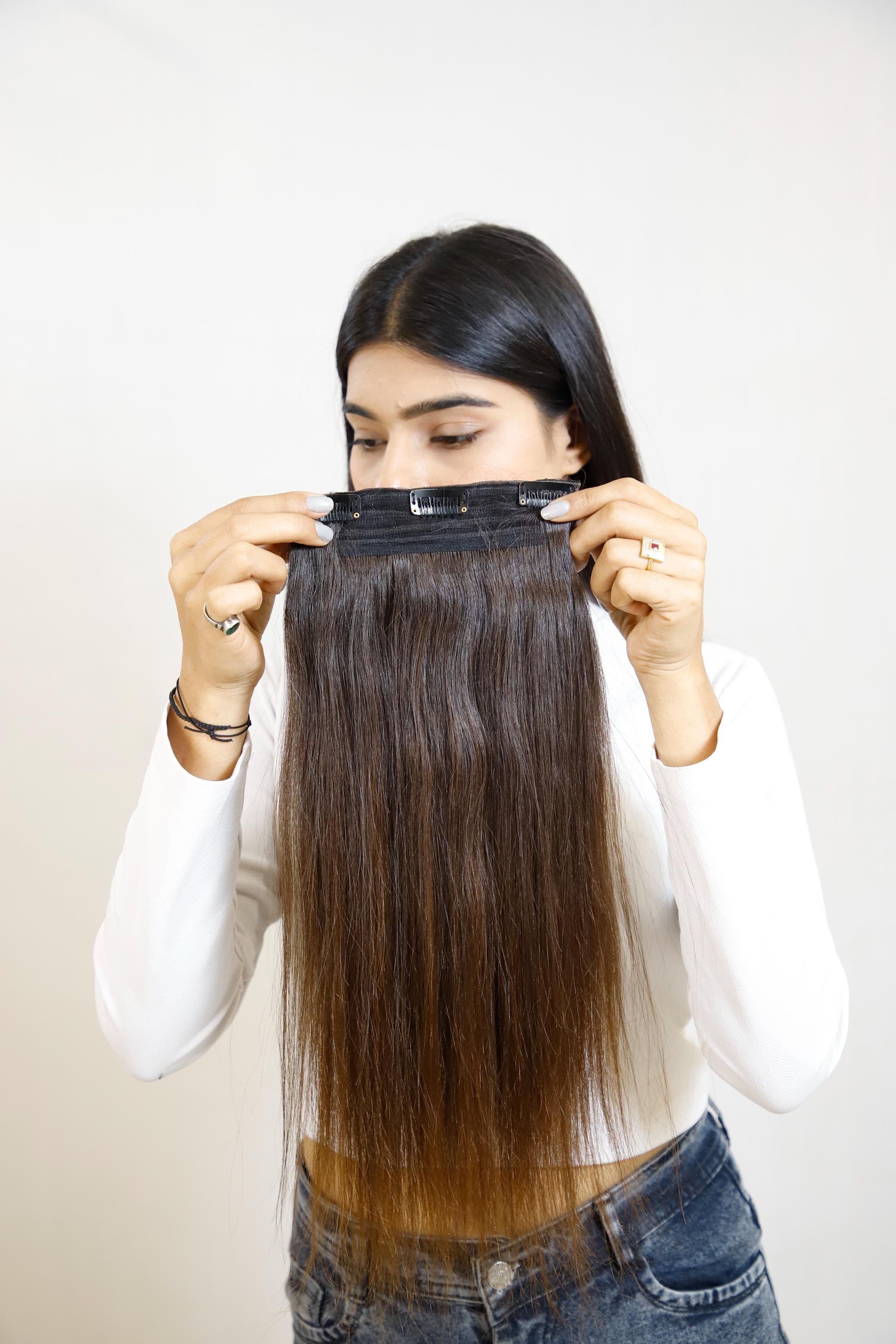 Ear-to-Ear Clip-In Volumizer | Wide Back Coverage 8" Weft | Remy Hair India-4