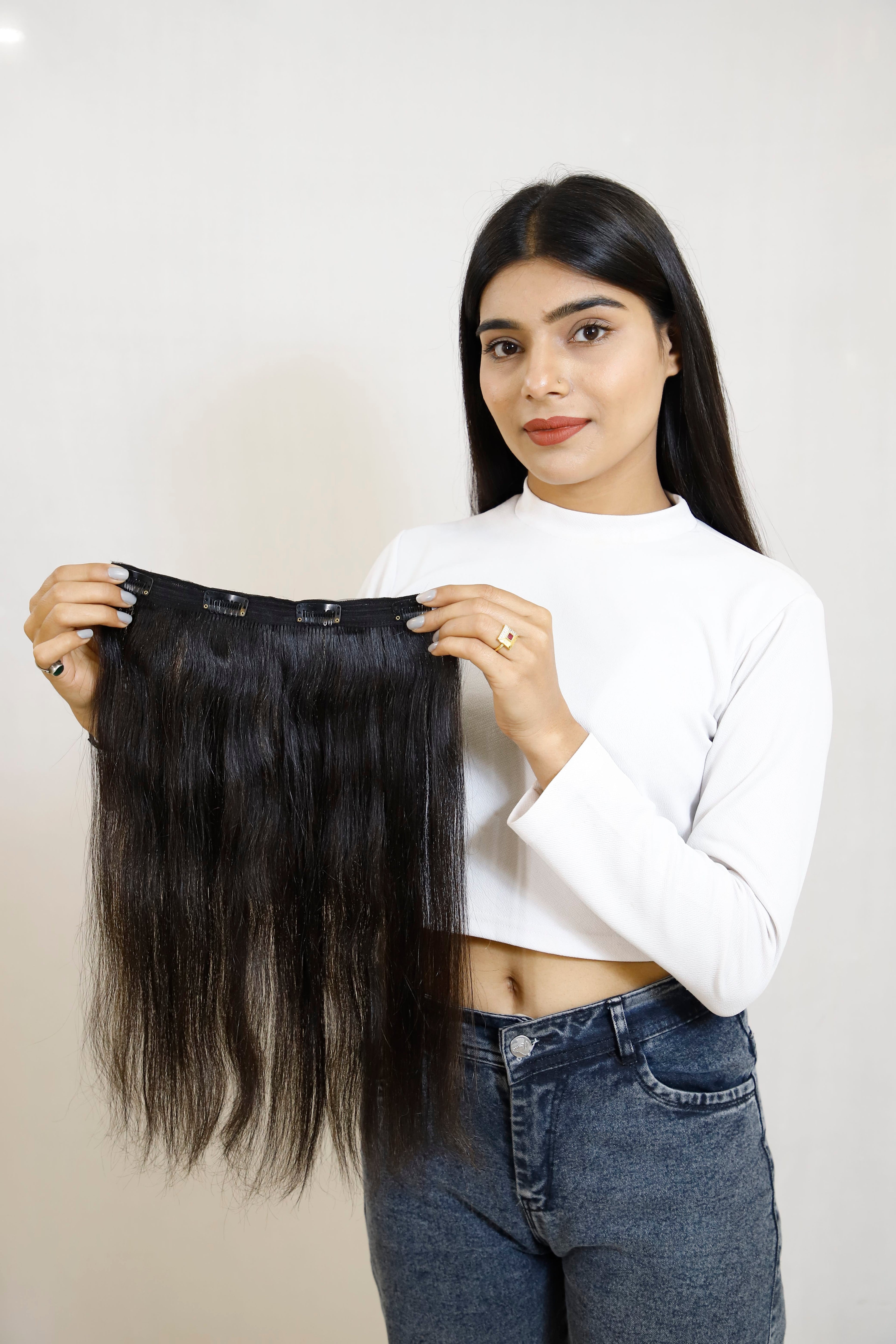 Ear-to-Ear Clip-In Volumizer | Wide Back Coverage 8" Weft | Remy Hair India-6
