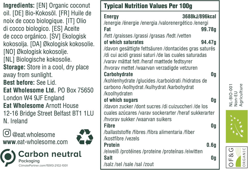Organic Virgin Coconut Oil, 500Ml - Raw, Cold Pressed, Award-Winning, Glass Jar in Box, for Cooking, Baking, Skincare & Hair, Vegan