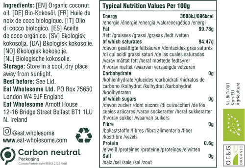 Organic Virgin Coconut Oil, 500Ml - Raw, Cold Pressed, Award-Winning, Glass Jar in Box, for Cooking, Baking, Skincare & Hair, Vegan