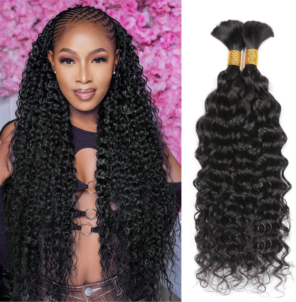 Water Wave Bulk Human Hair for Boho Braids Deep Wave Human Braiding Hair for Micro Braid 100% No Weft Brazilian Virgin Curly Human Hair Extensions for Boho Braids