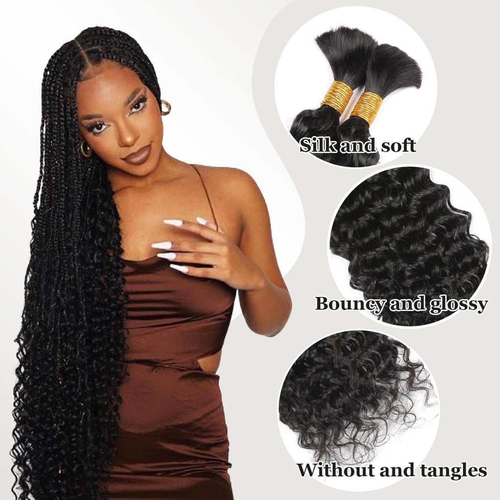 Water Wave Bulk Human Hair for Boho Braids Deep Wave Human Braiding Hair for Micro Braid 100% No Weft Brazilian Virgin Curly Human Hair Extensions for Boho Braids