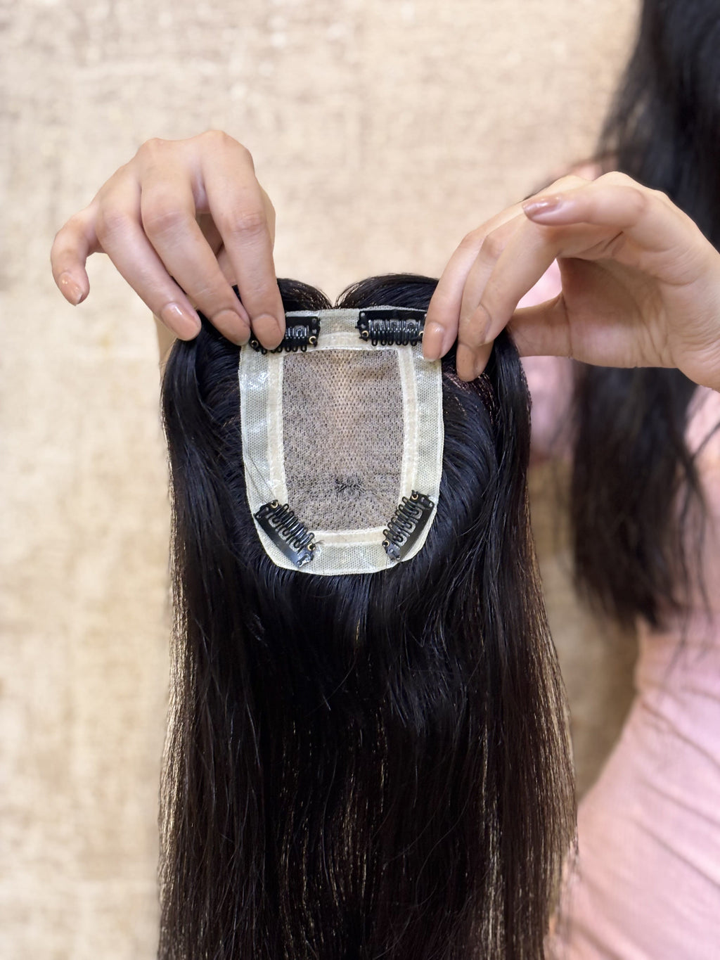 Hair Topper for Backcombed Hair | Silk Base | Natural Black | Straight | Remy Hair India-4
