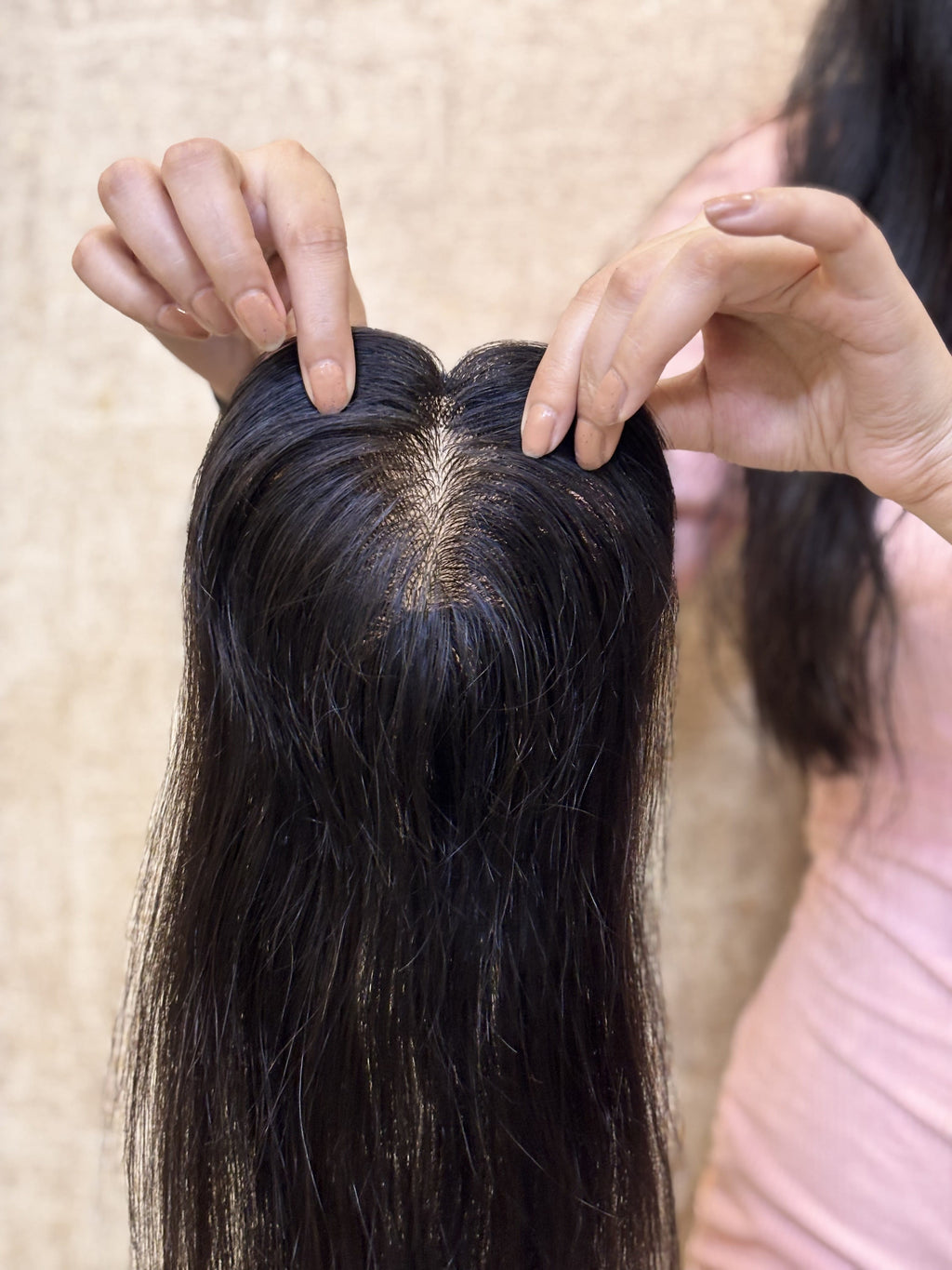 Hair Topper for Backcombed Hair | Silk Base | Natural Black | Straight | Remy Hair India-3