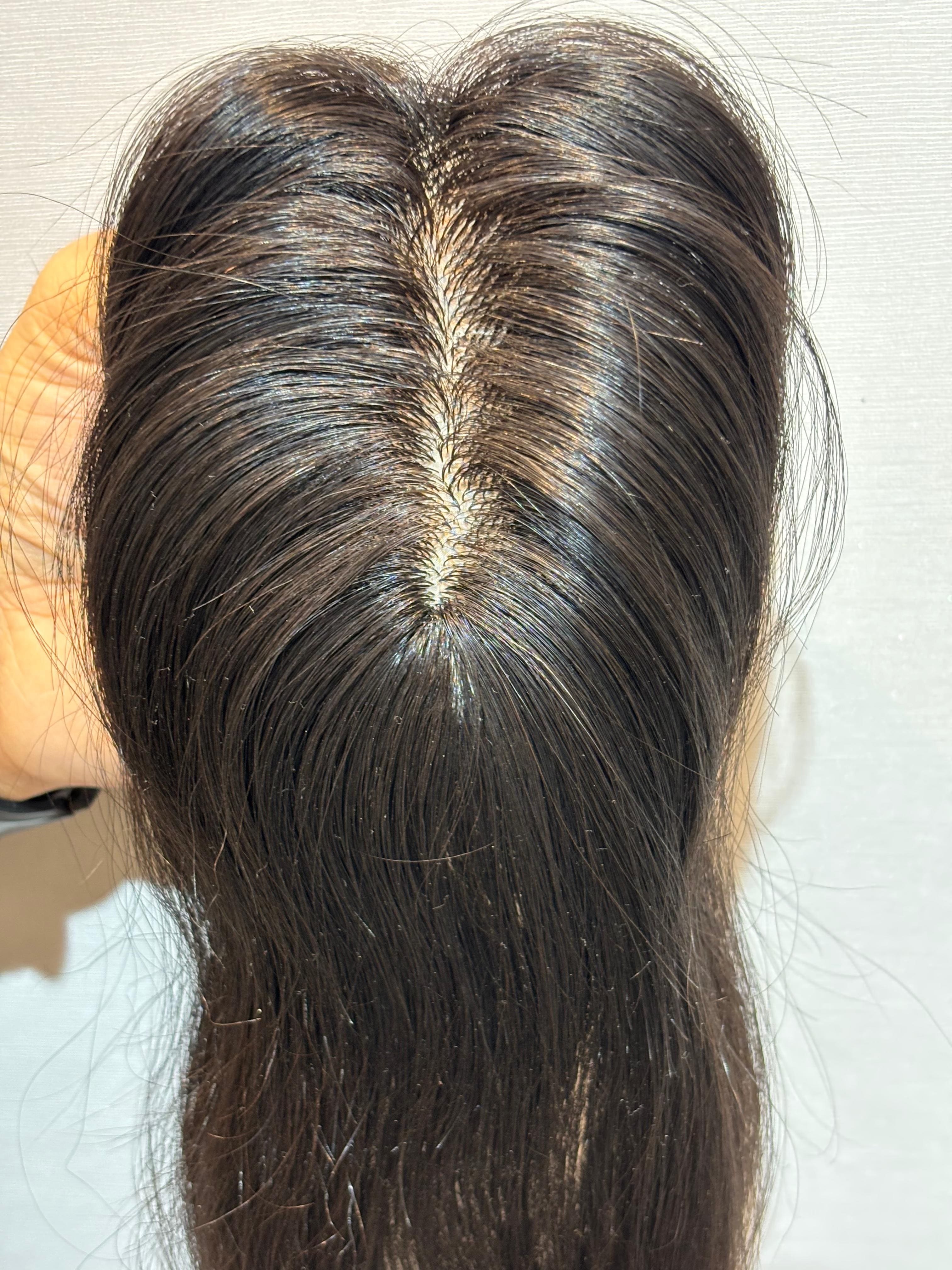 Hair Topper for Backcombed Hair | Silk Base | Natural Black | Straight | Remy Hair India-2