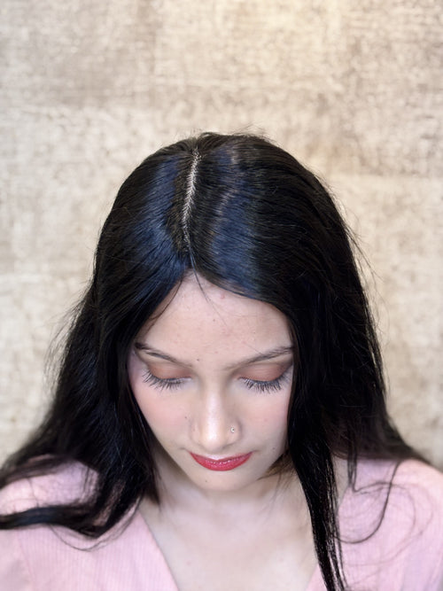 Hair Topper for Backcombed Hair | Silk Base | Natural Black | Straight | Remy Hair India-0